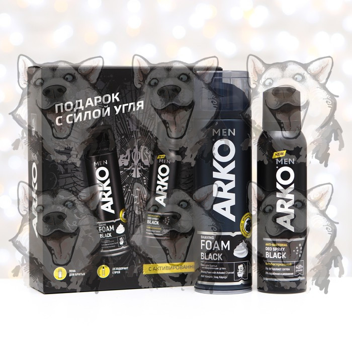 Подарочный набор Arko Men Black Пена для бритья 200 мл и дезодорант 150 ...