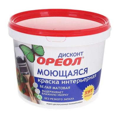 Краска Ореол Дисконт интерьерная ВД моющаяся белая матовая 6.5 кг. Купить в интернет-магазине Бонжур