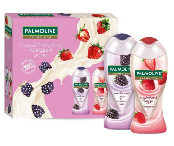 Подарочный набор Palmolive Гурмэ СПА Крем-гель для душа Ежевичный мусс 250 мл, Крем-гель для душа Клубничный смузи 250 мл