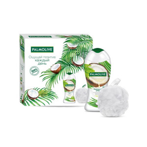Подарочный набор Palmolive Бережный Уход Гель-крем для душа Кокосовое масло и Лемонграсс 250 мл, мочалка