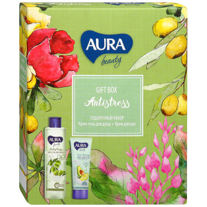 ПН AURA BEAUTY Antistress (крем-гель д/душа Протеины риса и оливы 250мл+крем д/рук Обогащ.75мл) 1/12