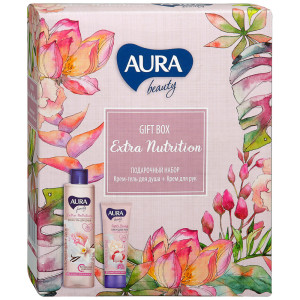 ПН AURA BEAUTY Extra Nutrition (крем-гель д/душа Слив.ваниль 250мл+крем д/рук Тонизирующ.75мл) 1/12