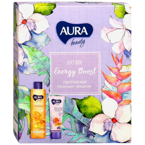 Подарочный набор Aura Beauty Energy Boost Гель для душа Апельсин и имбирь 250 мл и крем для рук Витаминный 75 мл