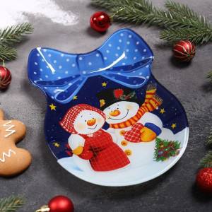 Блюдо сервировочное Бант. Счастливые снеговики 18.5x3x2 см