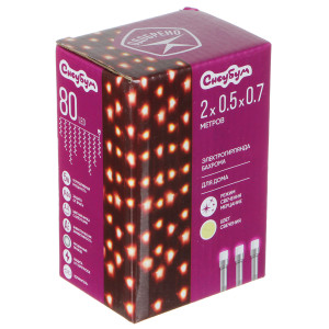 СНОУ БУМ Гирлянда электр. бахрома 2,5x0,3х0,5x0,7м, 80LED, пост. свечение, шампань, прозр.пров, 220В