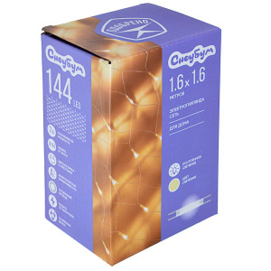 СНОУ БУМ Гирлянда электр. сеть 144LED, 1,6x1,6м, Шампань, пост. свечение, прозр. провод, 220В