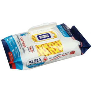 Салфетки влажные Aura Derma Protect Антибактериальные спиртовые с крышкой 40 + 40 шт