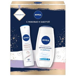 Подарочный набор Nivea С любовью и заботой антиперспирант эффект пудры и гель-уход для душа увлажнение и забота 150 мл и 250 мл