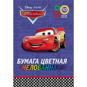 Бумага цветная Hatber Тачки мелованная двухсторонняя 10 цветов 10 л