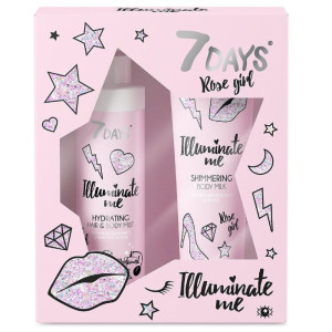 Подарочный набор 7 Days Illuminate Me Rose Girl Молочко для тела и спрей для волос
