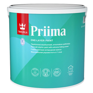 Краска Tikkurila Priima интерьерная для стен и потолков с максимальной укрывистостью Совершенно матовый 2.7 л