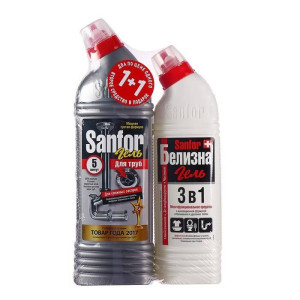 Набор Sanfor д/труб 750мл (сложные засоры)+ белизна 3 в1 500г в подарок
