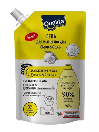 Средство для мытья посуды Qualita Lemon&Orange Запасной блок 500 мл – 1