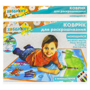 ХОББИХИТ Коврик для раскрашивания моющийся, 6 фломастеров, полиэстер, пластик, 80х80см, 2-3 дизайна
