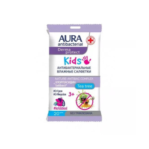Салфетки влажные Aura 3+ для детей+1 салфетка в подарок 2 х 20 шт