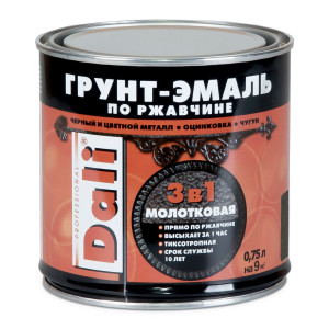 Грунт-эмаль Dali С молотковым эффектом по ржавчине 3 в 1 черный 0.75 л - 1