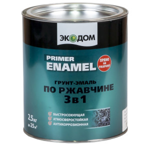 Грунт-эмаль ЭкоДом 3 в 1 по ржавчине черный RAL9005 2.5 кг - 1