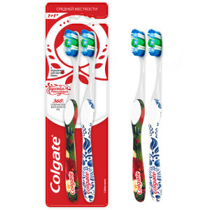 Зубная щетка Colgate 360° Русская коллеция суперчистота всей полости рта, средней жесткости 2 шт