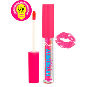Тинт для губ светящийся 7 Days UV glow Neon тон 201 Pop-rose Розовый с голографическими шиммерами под ультрафиолетом оранжевый 2.5 мл - 1