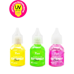 Глиттер для лица 7 Days  UVglow Neon тон 01 Party passion набор светящихся тату-глиттеров 3*11 гр - 1