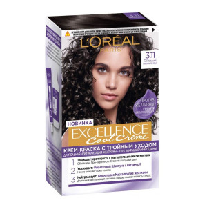Крем-краска для волос L`Oreal Paris Excellence Cool Crème, оттенок 3.11, ультрапепельный, темно-Каштановый