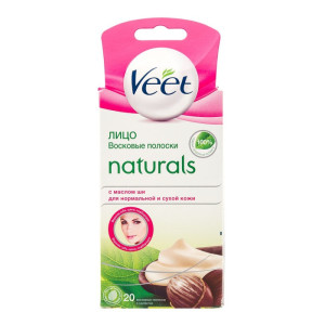 Восковые полоски для депиляции Veet Naturals Easy Gel-wax с маслом ши для чувствительных участков тела 20 шт