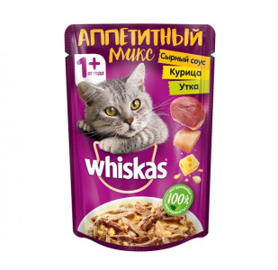 Корм для кошек Whiskas Рагу курица и утка микс с сырным соусом 75 гр
