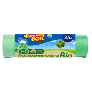 Пакет д/мусора ФБ Bio 35л 15шт с затяжкой зеленый 1/30