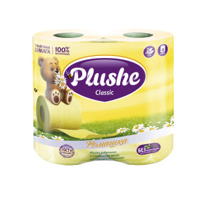 Туалетная бумага Plushe Classic Ромашка 2-х слойная 4 рулона