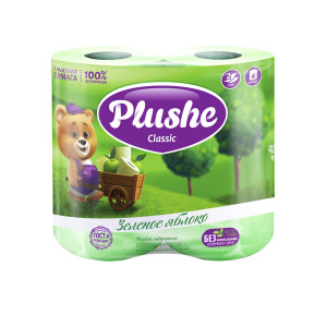 Туалетная бумага Plushe Classic Зеленое яблоко 2-х слойная 4 рулона