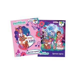 Набор: цветная бумага и цветной картон ЭНЧЕНТИМАЛС (8+8), enchantimals Умка