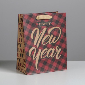 Пакет подарочный СИМА ОПТ Happy new year крафтовый,вертикальный 18х23х10 см