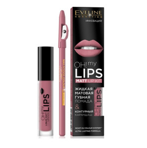 Набор для макияжа губ Eveline Oh My Lips матовая губная помада тон 09 4.5 мл + контурный карандаш для губ тон 28