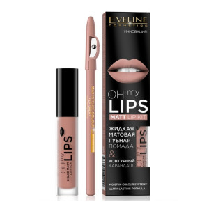 Набор для макияжа губ Eveline Oh My Lips матовая губная помада тон 08 + контурный карандаш для губ тон 29 4.5 мл