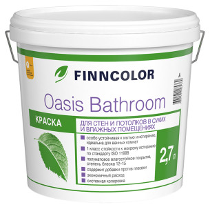Краска Finncolor OASIS BATHROOM для влажных помещений водно-дисперсионная полуматовая база С цвет белый 2.7 л