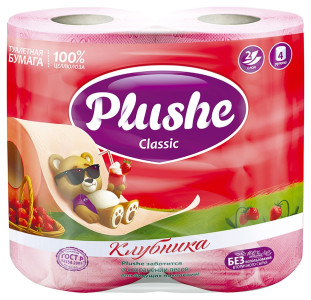 Туалетная бумага Plushe Classic Клубника 2-х слойная 4 рулона