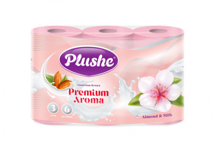 Туалетная бумага Plushe Premium Aroma Almond & Milk 3-х слойная 6 рулонов