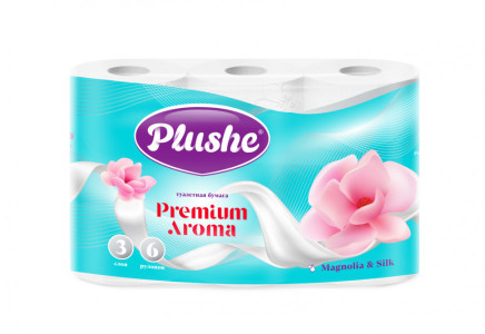 Туалетная бумага Plushe Premium Aroma Magnolia & Silk 3-х слойная 6 рулонов