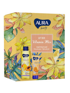 Подарочный набор Aura Vitamin Mix гель для душа манго и папайя 250 мл+крем для рук питательный 75 мл