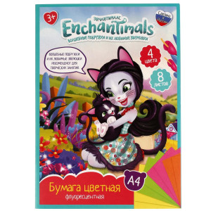 Бумага цветная Умка Enchantimals флуоресцентная 4 цвета 8 л