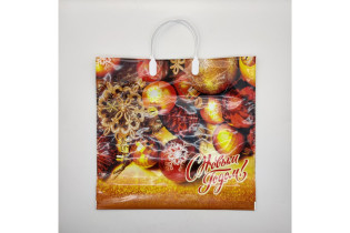 Пакет подарочный Китай Злато НГ с пластиковой ручкой 38х35 см