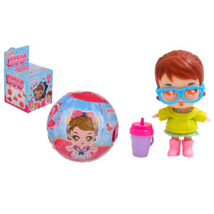 ИГРОЛЕНД Кукла-сюрприз в шаре-подставке, 7 пр., ПВХ, РР, 10,7х17,4х11,1см, 12 дизайнов