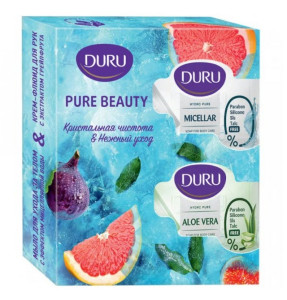 Подарочный набор Duru Hydro Pure Мыло Micellar 110 мл, мыло Aloe Vera 110 мл,крем для рук Инжир 75 мл