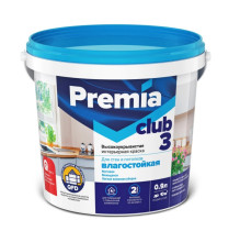 Краска для стен и потолков Premia Club 3 база А влагостойкая белая 0.9 л