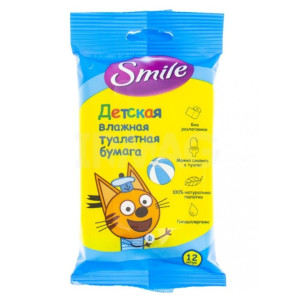Туалетная бумага влажная Smile Три кота детская 12 листов