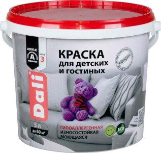 Краска Dali для детских и гостиных акриловая супербелая 5 л