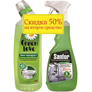 Набор Green Love Чистящее ср-во Green Love гель для чистки унитаза 750г + Санфор спрей для ванной комнаты 500мл