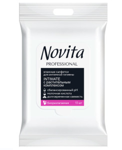 Салфетки влажные Novita Professional Intimate с растительным комплексом 15 шт