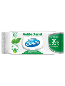 Салфетки влажные Smile Антибактериальные с соком подорожника с клапаном 100 шт