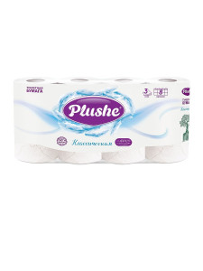 Туалетная бумага Plushe Deluxe Light Классическая трехслойная 8 рулонов по 15 метров